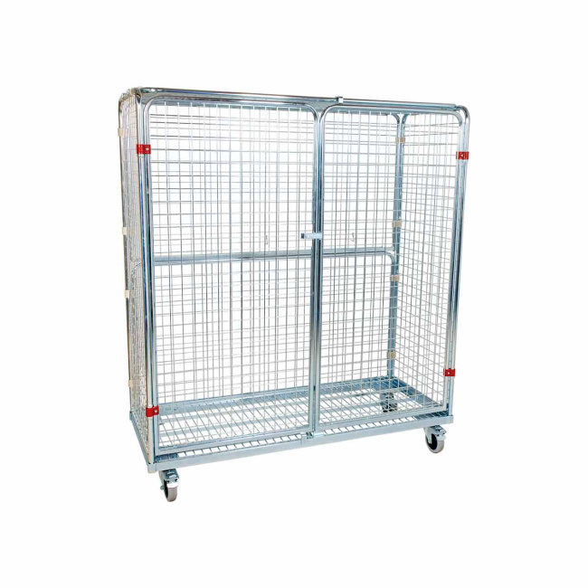 Stahlrollbehälter 620, 620 x 1.500 x 1.700 mm, 5-seitig, Diebstahlschutz, 2 Flügeltüren, Nutzhöhe 1.485 mm, Rollplatte aus Metall, 500 kg