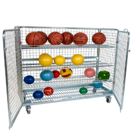 Stahlrollbehälter 620, 620 x 1.500 x 1.400 mm, 5-seitig, Diebstahlschutz, 3 Zwischenböden, 2 Flügeltüren, Nutzhöhe 1.185 mm, Rollplatte aus Metall, 500 kg