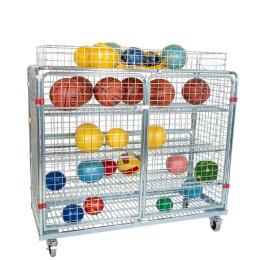 Stahlrollbehälter 620, 620 x 1.500 x 1.545 mm, 5-seitig, Diebstahlschutz, 3 Zwischenböden, 2 Flügeltüren, Korbaufsatz, Nutzhöhe 1.185 mm, Rollplatte aus Metall, 500 kg