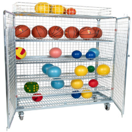 Stahlrollbehälter 620, 620 x 1.500 x 1.845 mm, 5-seitig, Diebstahlschutz, 4 Zwischenböden, 2 Flügeltüren, Korbaufsatz, Nutzhöhe 1.485 mm, Rollplatte aus Metall, 500 kg