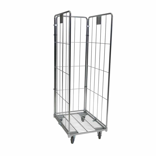 Stahlrollbehälter 1650, 605 x 805 x 1.800 mm, 3-seitig, Nutzhöhe 1.650 mm, Rollplatte aus Metall, 400 kg