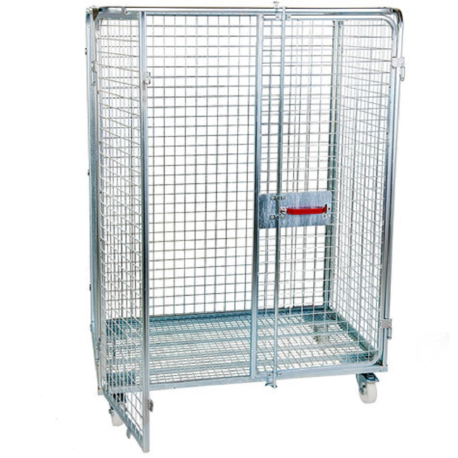 Stahlrollbehälter A800, 800 x 1.200 x 1.820 mm, 5-seitig, Absoluter Diebstahlschutz, 2 Flügeltüren, Nutzhöhe 1.575 mm, Rollplatte aus Metall, 600 kg