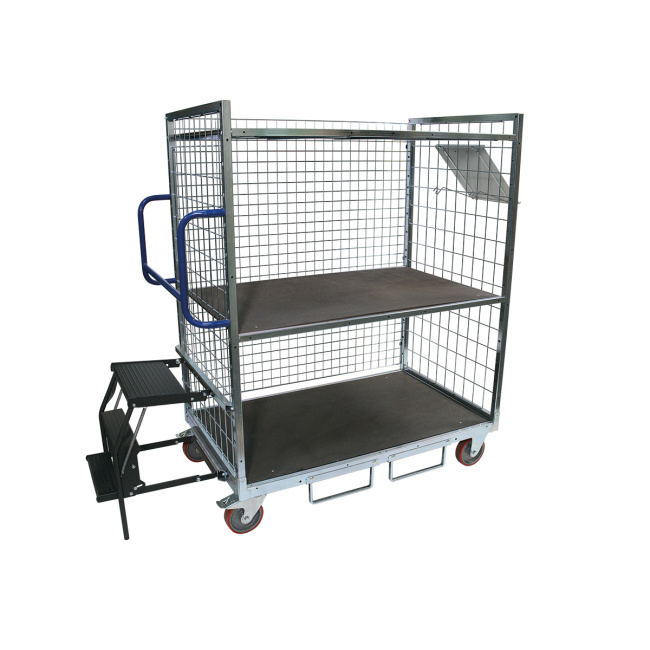 Kommissionierwagen XL, 830 x 1.330 x 1.605 mm, 3-seitig, Rollplatte aus Metall, 150 kg