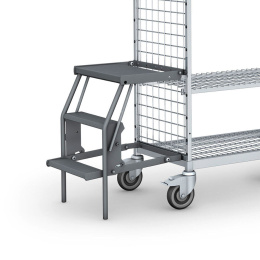 Kommissionierwagen M-2, 500 x 1.330 x 1.625 mm, 3-seitig, 1 Zwischenboden, Rollplatte aus Metall