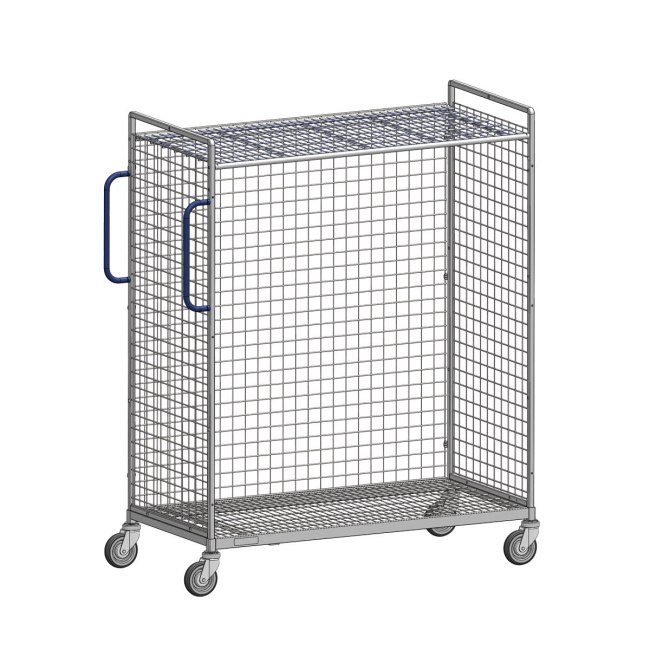 Kommissionierwagen L-2, 660 x 1.330 x 1.625 mm, 3-seitig, 1 Zwischenboden, Rollplatte aus Metall