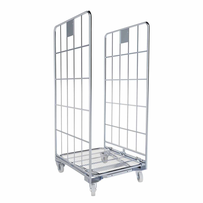 Nestbarer Rollbehälter ERGO, 700 x 800 x 1.665 mm, 2-seitig, Nutzhöhe 1.465 mm, Rollplatte aus Metall, 500 kg