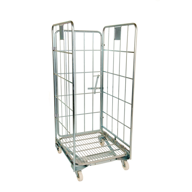 Nestbarer Rollbehälter ERGO, 700 x 800 x 1.665 mm, 3-seitig, Nutzhöhe 1.465 mm, Rollplatte aus Metall, 500 kg