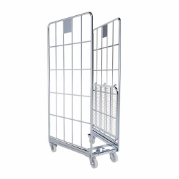 Nestbarer Rollbehälter ERGO, 700 x 800 x 1.665 mm, 3-seitig, Nutzhöhe 1.465 mm, Rollplatte aus Metall, 500 kg