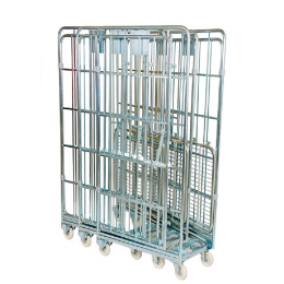 Nestbarer Rollbehälter ERGO, 700 x 800 x 1.665 mm, 4-seitig, Nutzhöhe 1.465 mm, Rollplatte aus Metall, 500 kg