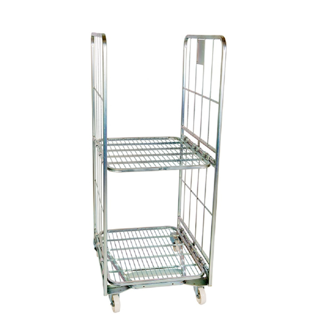 Nestbarer Rollbehälter ERGO, 700 x 800 x 1.665 mm, 2-seitig, 1 Zwischenboden, Nutzhöhe 1.465 mm, Rollplatte aus Metall, 500 kg