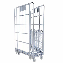 Nestbarer Rollbehälter ERGO, 700 x 800 x 1.665 mm, 2-seitig, 1 Zwischenboden, Nutzhöhe 1.465 mm, Rollplatte aus Metall, 500 kg