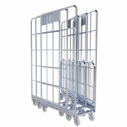 Nestbarer Rollbehälter ERGO, 700 x 800 x 1.665 mm, 2-seitig, 1 Zwischenboden, Nutzhöhe 1.465 mm, Rollplatte aus Metall, 500 kg