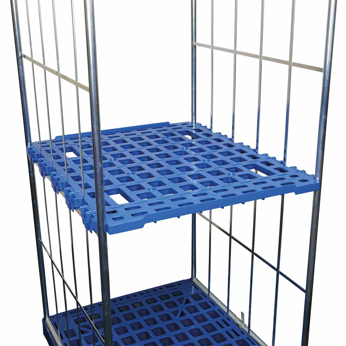 Zwischenboden Kunststoff für nestbare Rollbehälter ERGO, 720 x 810 mm, 2-seitig, 150 kg, Enzianblau