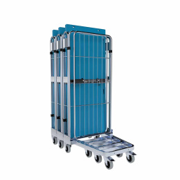 Nestbarer Rollbehälter Medium, 725 x 820 x 1.660 mm, 3-seitig, 1 Zwischenboden, Nutzhöhe 1.410 mm, Rollplatte aus Kunststoff, 500 kg