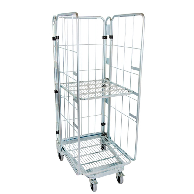 Nestbarer Rollbehälter Large, 725 x 820 x 1.780 mm, 3-seitig, 1 Zwischenboden, Nutzhöhe 1.540 mm, Rollplatte aus Metall, 500 kg