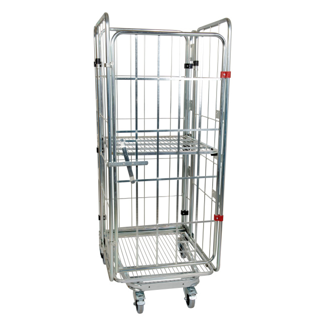 Nestbarer Rollbehälter Large, 725 x 820 x 1.780 mm, 4-seitig, 1 Zwischenboden, Nutzhöhe 1.540 mm, Rollplatte aus Metall, 500 kg