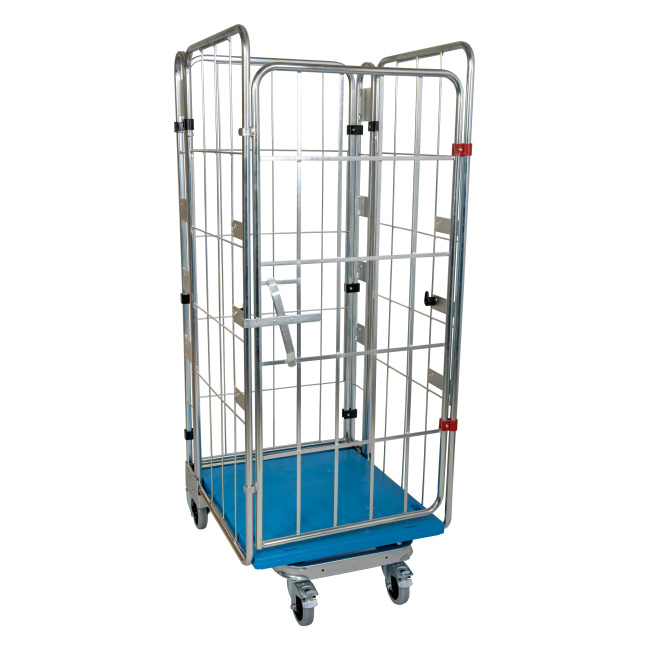 Nestbarer Rollbehälter Large, 725 x 820 x 1.780 mm, 4-seitig, Nutzhöhe 1.540 mm, Rollplatte aus Kunststoff, 500 kg