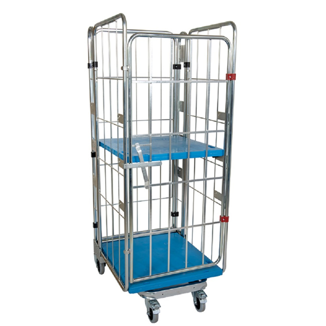 Nestbarer Rollbehälter Large, 725 x 820 x 1.780 mm, 4-seitig, 1 Zwischenboden, Nutzhöhe 1.540 mm, Rollplatte aus Kunststoff, 500 kg