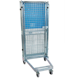 Nestbarer Rollbehälter ADB-E, 725 x 820 x 1.890 mm, 5-seitig, Diebstahlschutz, 1 Zwischenboden, Dach aus Kunststoff, Nutzhöhe 1.615 mm, Rollplatte aus Metall, 500 kg