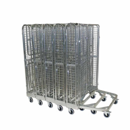 Nestbarer Rollbehälter ME, 800 x 1.200 x 1.820 mm, kleine Maschung, 5-seitig, Diebstahlschutz, 1 Zwischenboden, 2 Türen, Nutzhöhe 1.540 mm, Rollplatte aus Metall, 500 kg