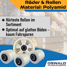 Hubwagen Rolle Polyamid Nylon 80 x 60 mm, Achse 17 mm inkl. Kugellager - Ersatzrolle