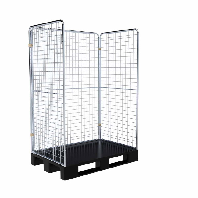 Entsorgungsbehälter auf Kunststoffpalette, 3-seitig, Nutzhöhe 1.620 mm, 800 x 1.200 x 1.780 mm, 500 kg