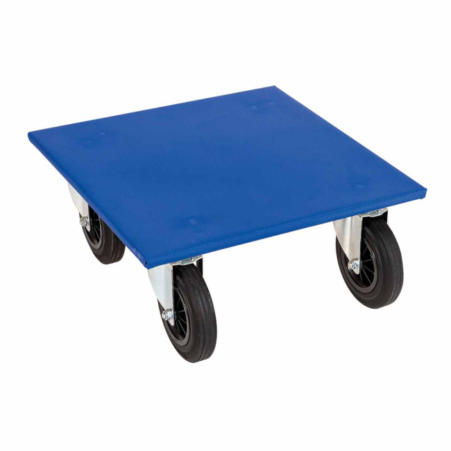 Möbelroller Holz, Rollen ø 200 mm Gummi, 600 x 600 mm, Anti-Rutschbelag, 750 kg, Blau