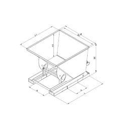 Kippbehälter quer kippbar - Volumen 600 Liter - Traglast 1000 kg - Orange