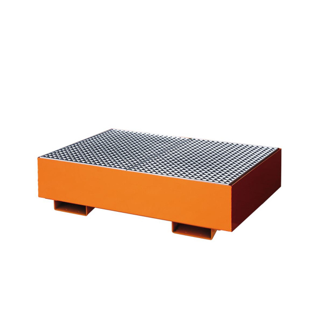 Auffangwanne mit geraden Seitenwänden, mit Gitterrost - 2 x Fass - Orange