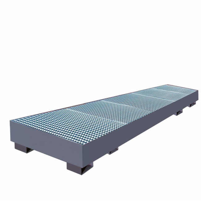 Auffangwanne mit geraden Seitenwänden, mit Gitterrost - 4 x Fass - Orange