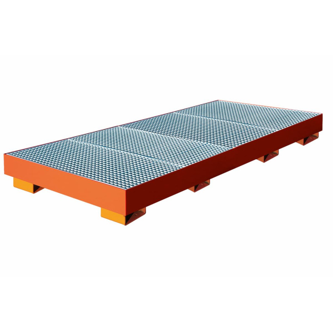 Auffangwanne mit geraden Seitenwänden, mit Gitterrost - 8 x Fass - Orange