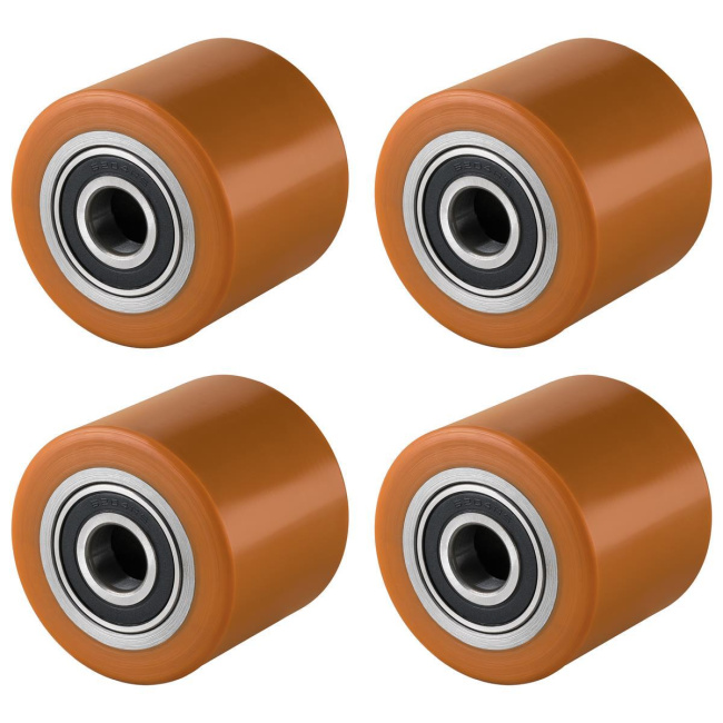4 Stück Hubwagenrollen Polyurethan 80 x 70 mm, Achse 20 mm inkl Kugellager braun - Ersatzrollen