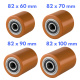 Hubwagenrollen Polyurethan braun 82 x 60, 70, 90, 100  mm - Achse 12, 17, 20, 25 mm inkl. Kugellager