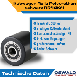 Hubwagenrolle Polyurethan schwarz 80 x 60 mm, Achse 25 mm inkl. Kugellager - Ersatzrolle