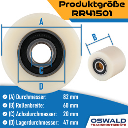 Hubwagenrolle Polyamid Nylon 82 x 60 mm, Achse 12 mm inkl. Kugellager - Ersatzrolle