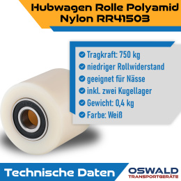 Hubwagenrolle Polyamid Nylon 82 x 60 mm, Achse 20 mm inkl. Kugellager - Ersatzrolle