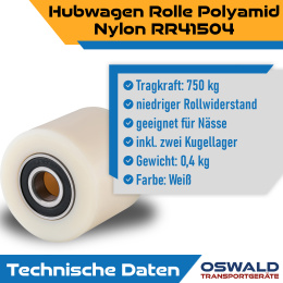 Hubwagenrolle Polyamid Nylon 82 x 60 mm, Achse 25 mm inkl. Kugellager - Ersatzrolle