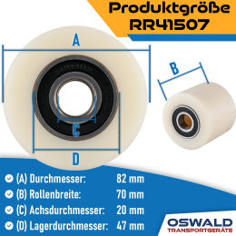 Hubwagenrolle Polyamid Nylon 82 x 70 mm, Achse 20 mm inkl. Kugellager - Ersatzrolle