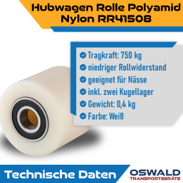 Hubwagenrolle Polyamid Nylon 82 x 70 mm, Achse 25 mm inkl. Kugellager - Ersatzrolle