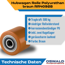 Hubwagenrolle Polyurethan braun 80 x 70 mm, Achse 25 mm inkl. Kugellager - Ersatzrolle