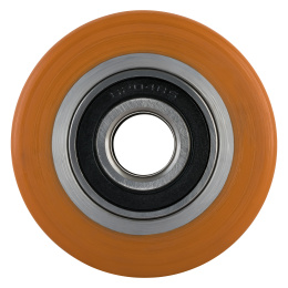 Hubwagenrolle Polyurethan braun 80 x 100 mm, Achse 20 mm inkl. Kugellager