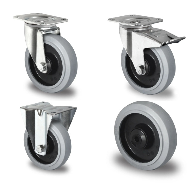 TPE Lenkrolle Bockrolle Einbaurad auf Polypropylen-Felge mit Kugellager verschiedene Größen