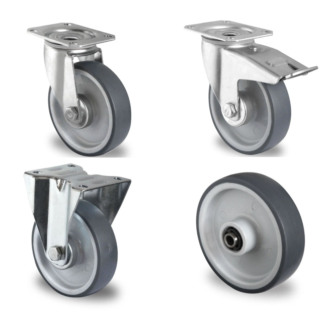 TPE Lenkrolle Bockrolle Einbaurad auf Polypropylen-Felge mit Rollenlager verschiedene Größen